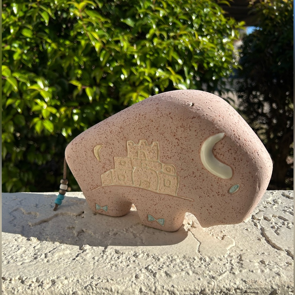 Speckled Pink Ceramic Buffalo Figurine